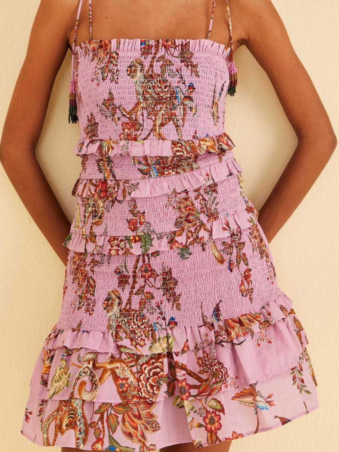 Lilac Floral Monkey Smocked Mini Dress