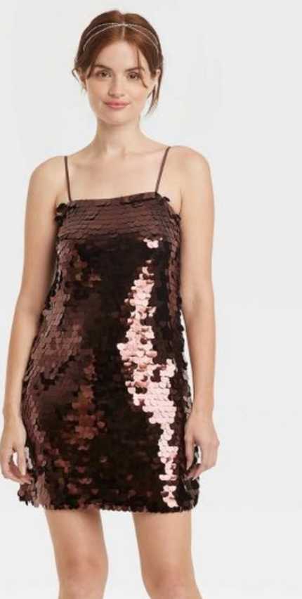 Brown Sequin Mini Dress