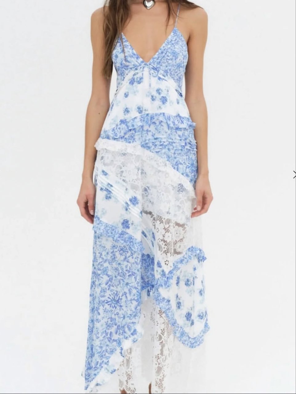 Blue Floral Lace Maxi Dress