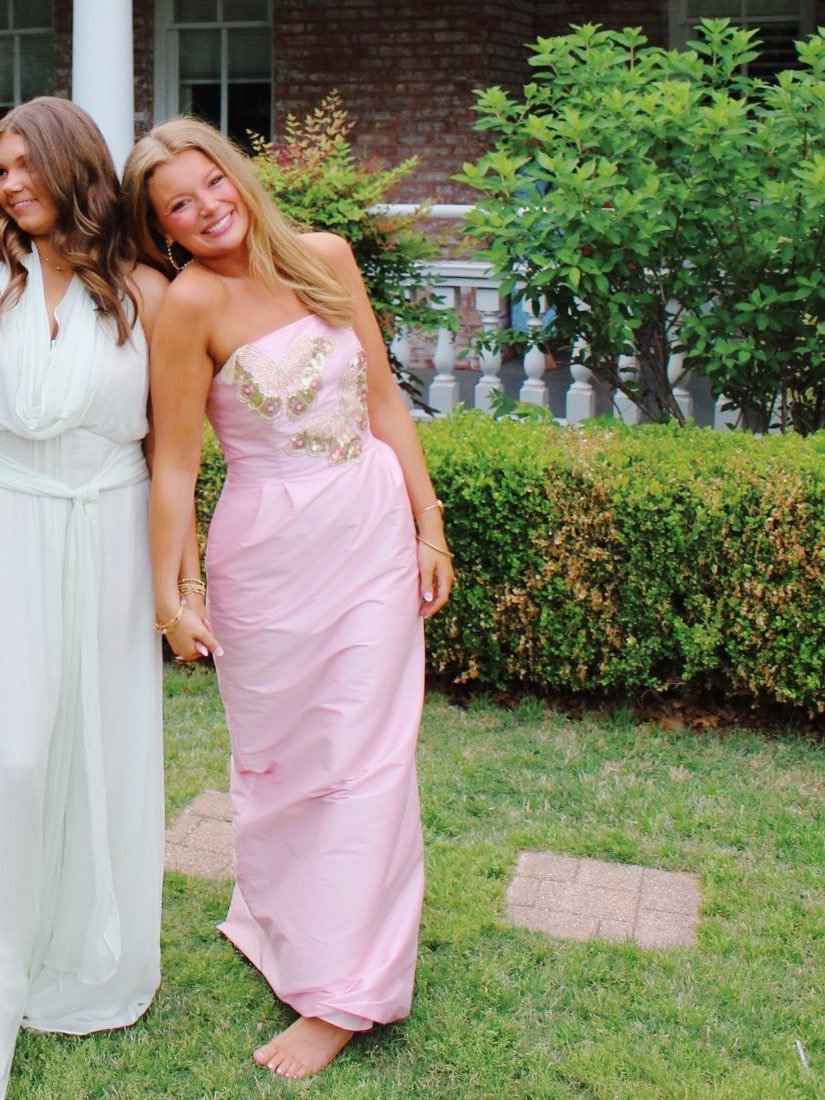 Silk Column Dress + Beaded Butterfly Embellishment