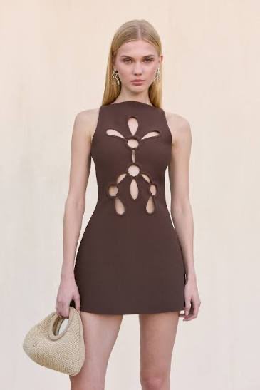 Chocolate Brown Cutout Mini Dress