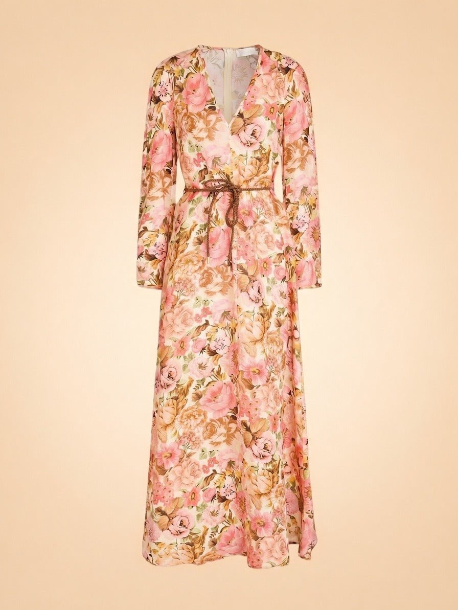 Floral-Print Linen Maxi