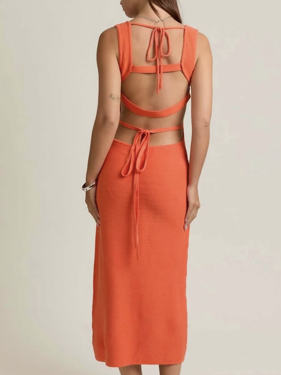 Orange Knit Midi Dress