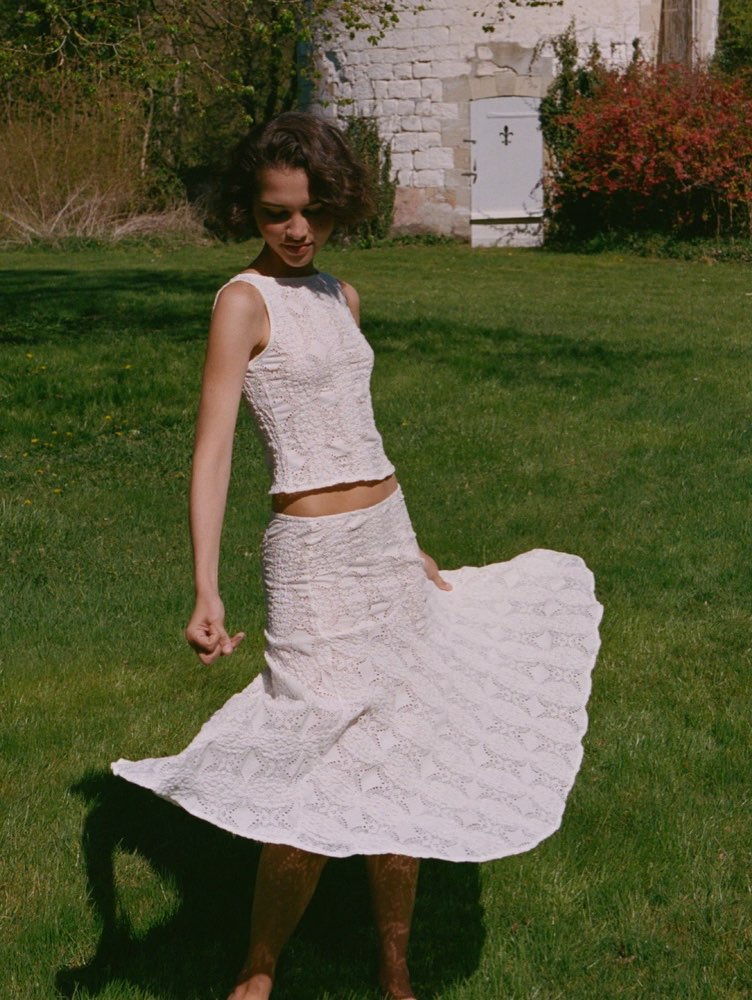 Cream Crochet Midi Skirt