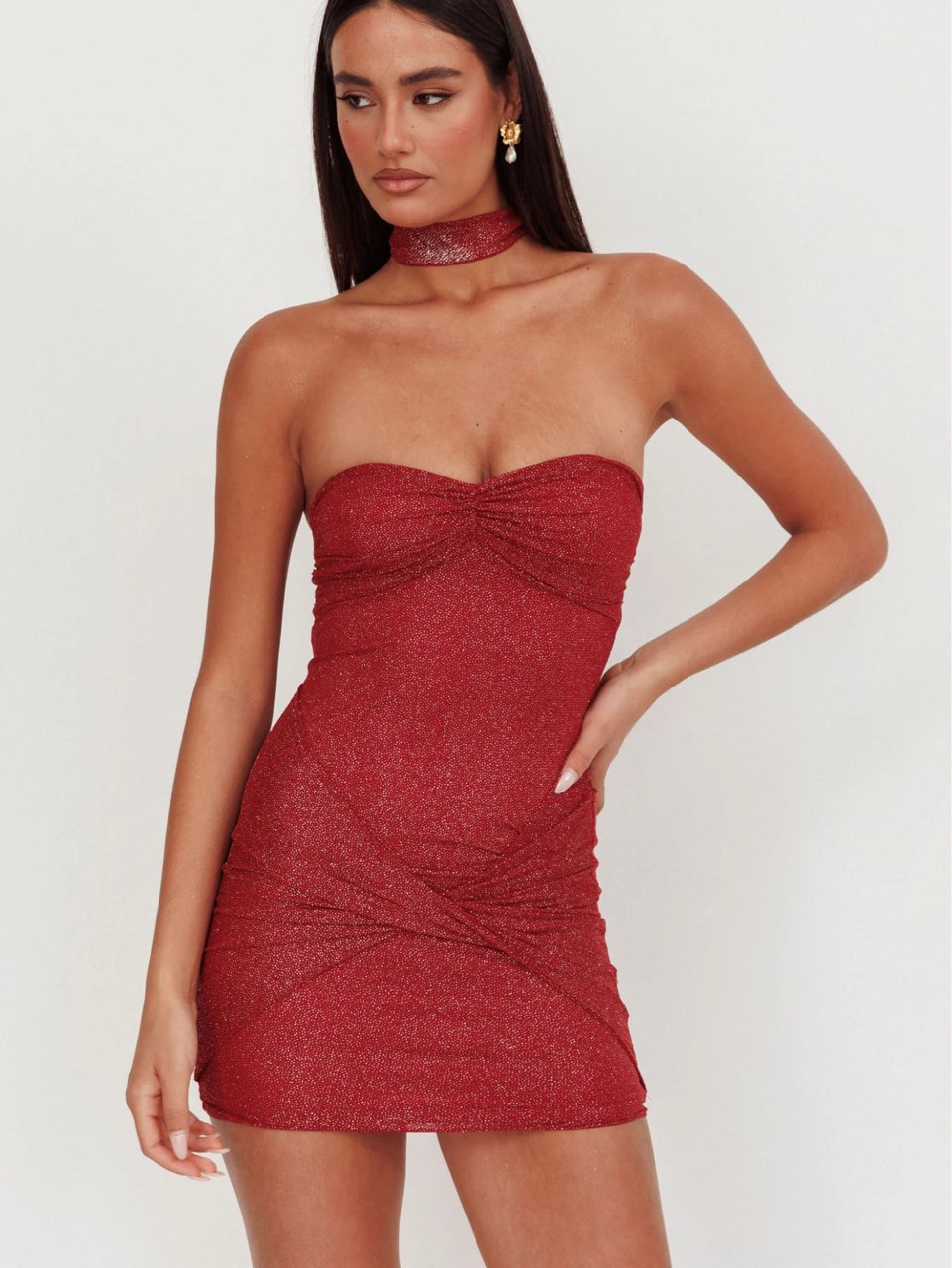 red Bandeau tie mini dress