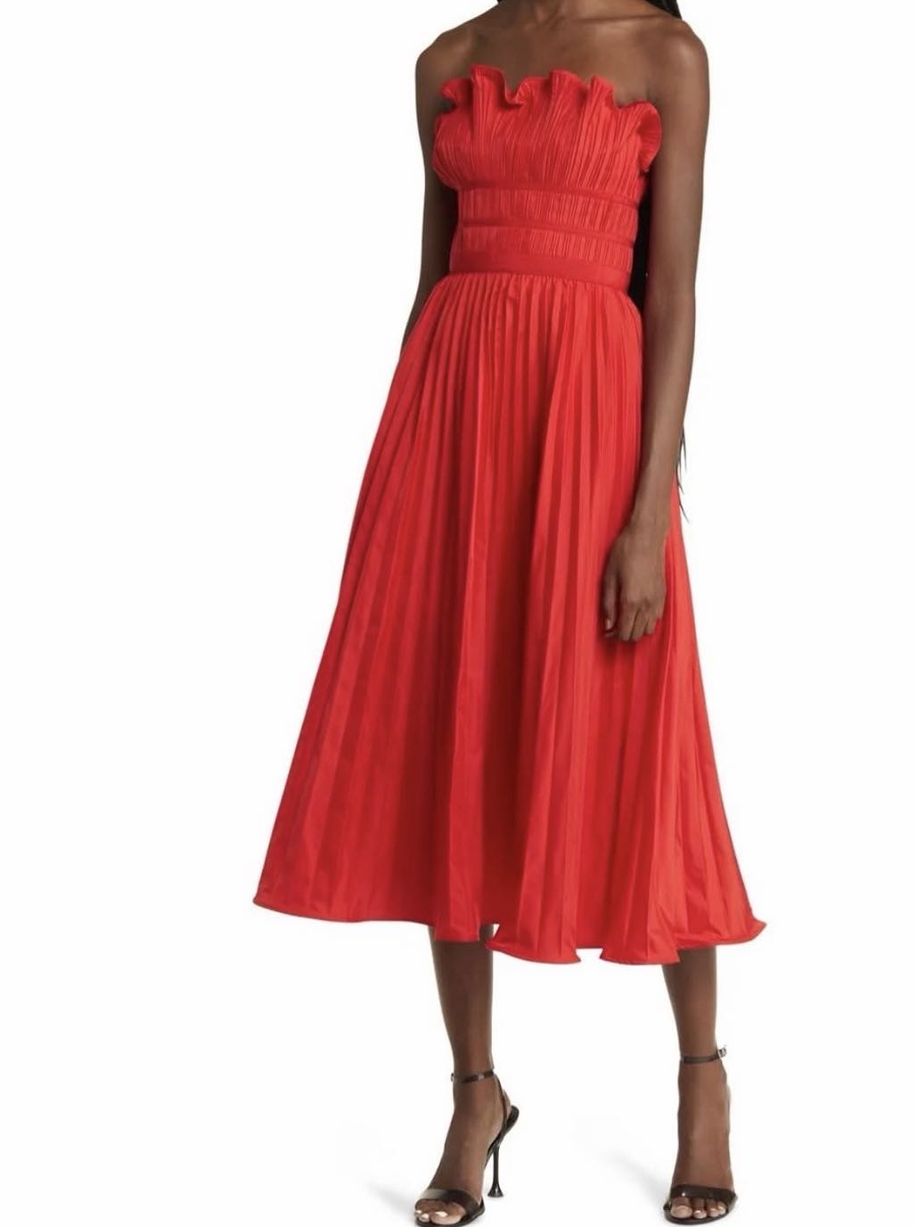 Red Strapless Midi Dress