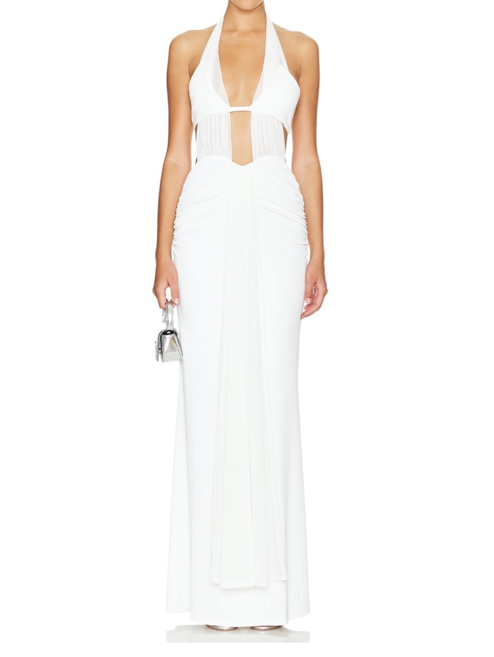 White Halter Neck Cutout Maxi Dress
