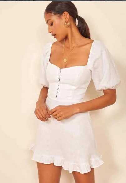 White Puff Sleeve Mini Dress