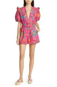 Pink Tropical Bird Print Romper