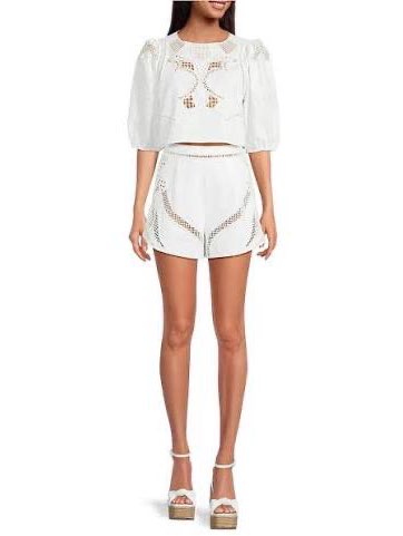 Gianni Binni White Eyelet Crop Top and Shorts Set