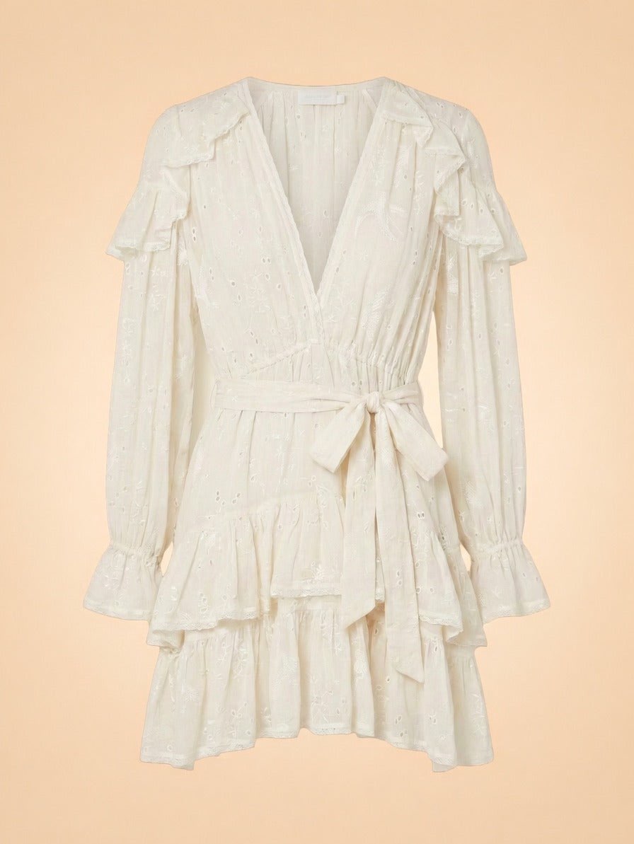 Cream Ruffled Eyelet Mini Dress