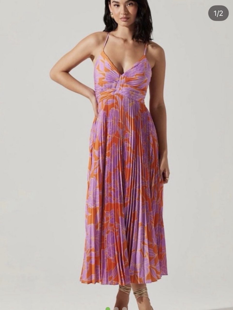 Pleated Floral Midi Dress