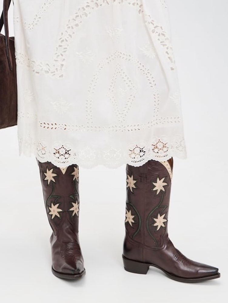 Dark Brown Star Embroidered Cowboy Boots