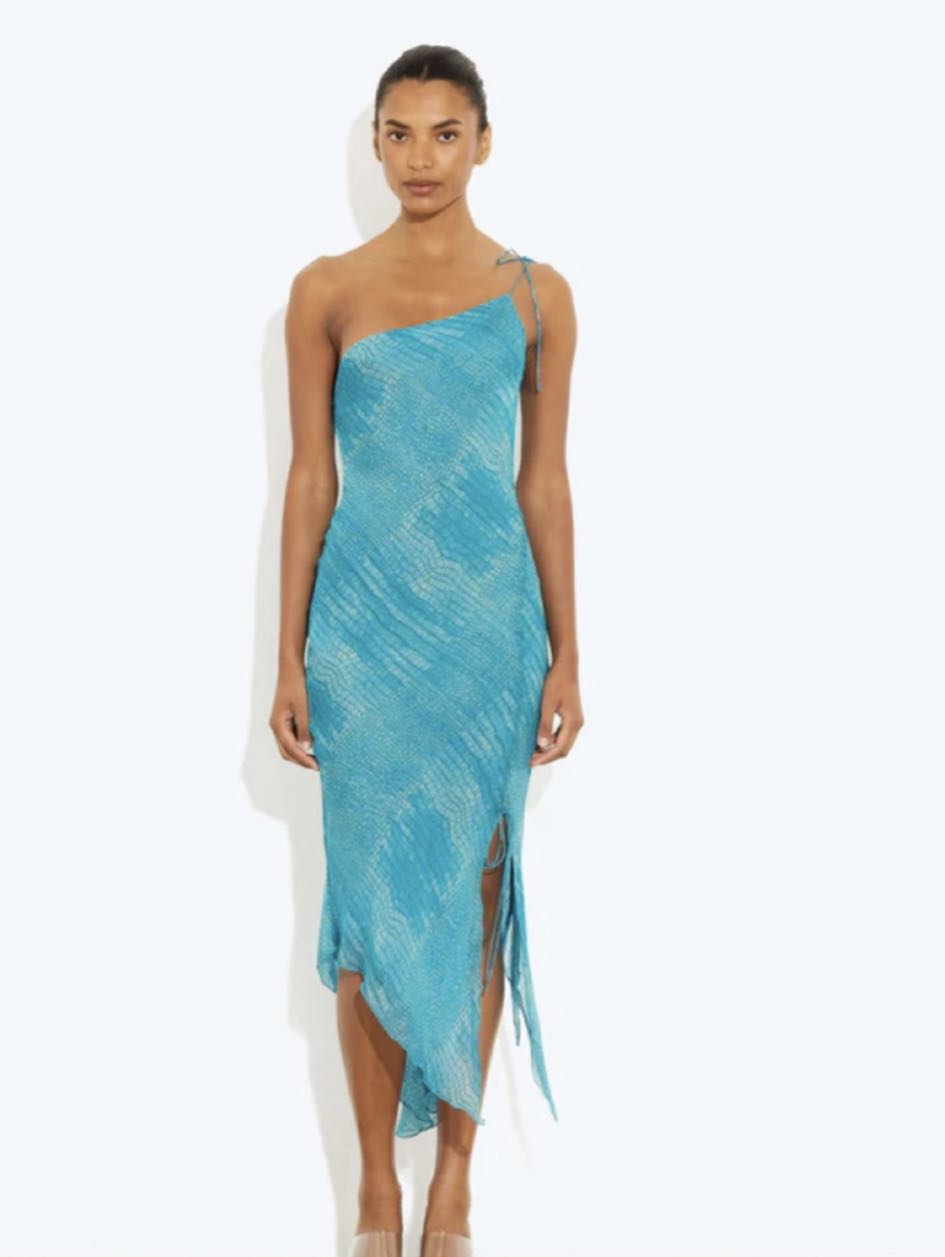 Blue One-Shoulder Midi Dress