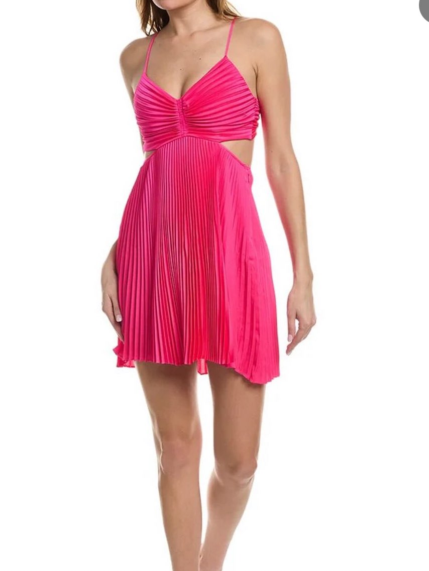 Hot Pink Pleated Cutout Mini Dress