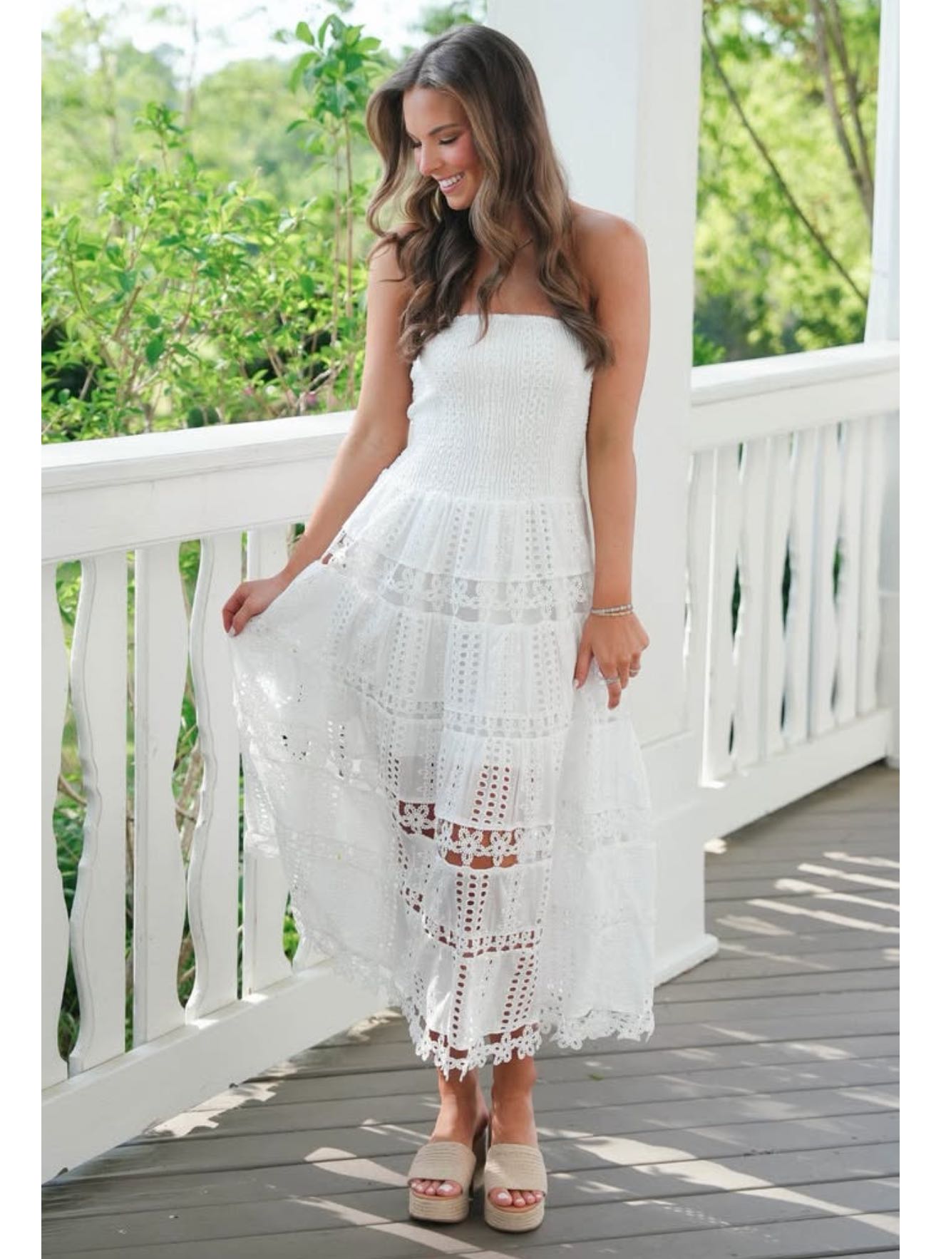 White Strapless Eyelet Dress