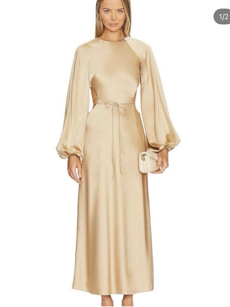 Champagne Satin Cutout Maxi Dress