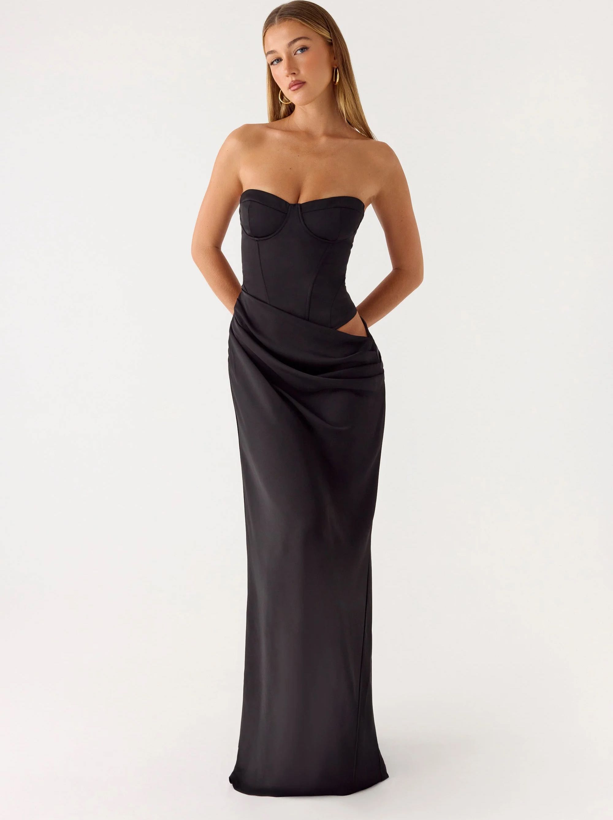 Black Strapless Bustier Gown