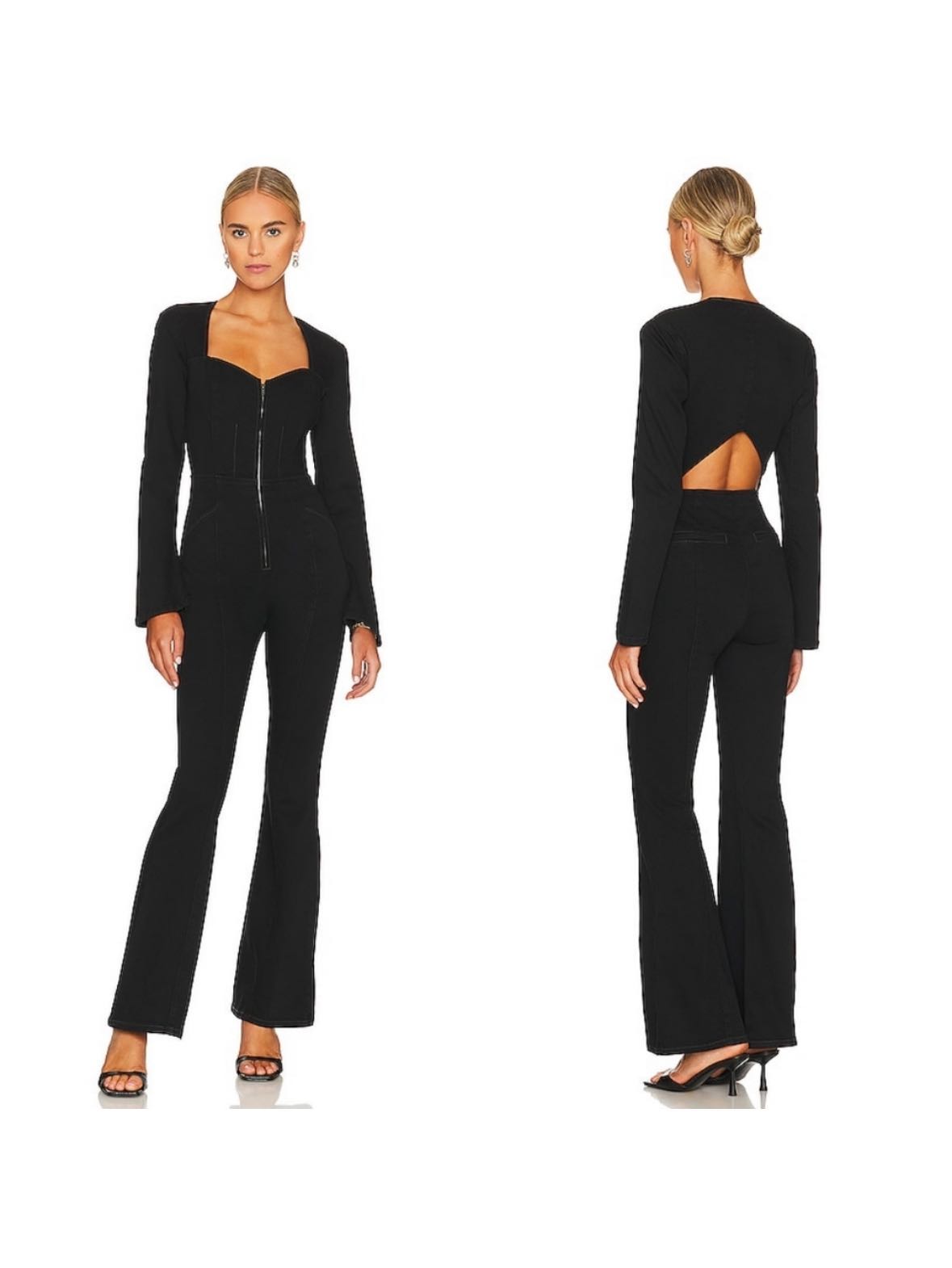 Free People Karly Flared Black Denim Jumpsuit