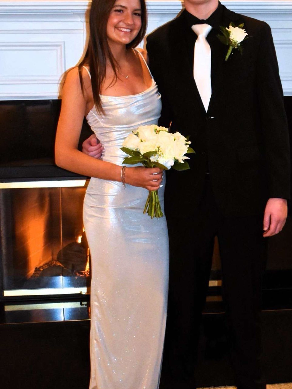 Shimmery Silver Cowl Neck Maxi Dress