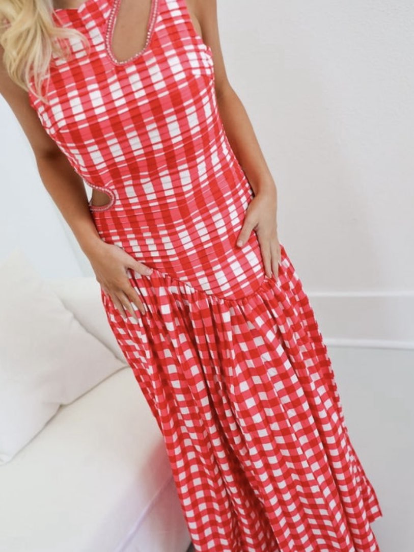 Red Gingham Maxi Dress