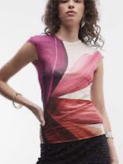 AFRM Abstract MESH Floral Cap-Sleeve Top
