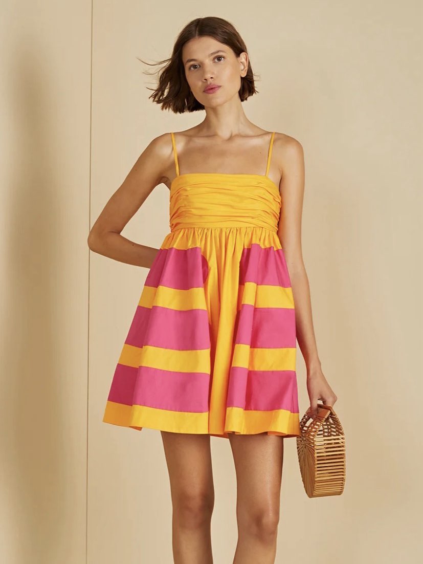 Yellow and Pink Striped Mini Dress