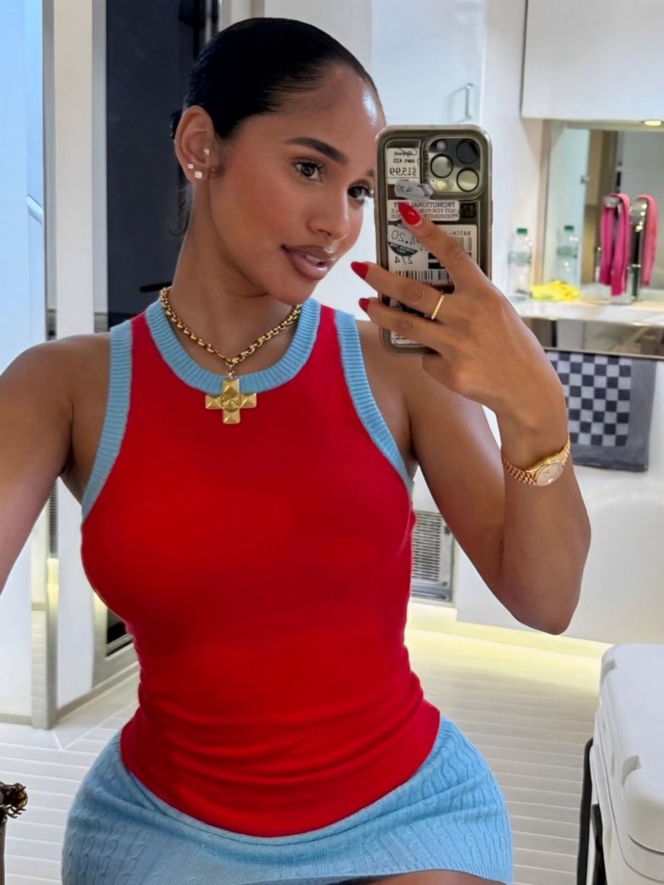Red and Blue Ribbed Tank Top