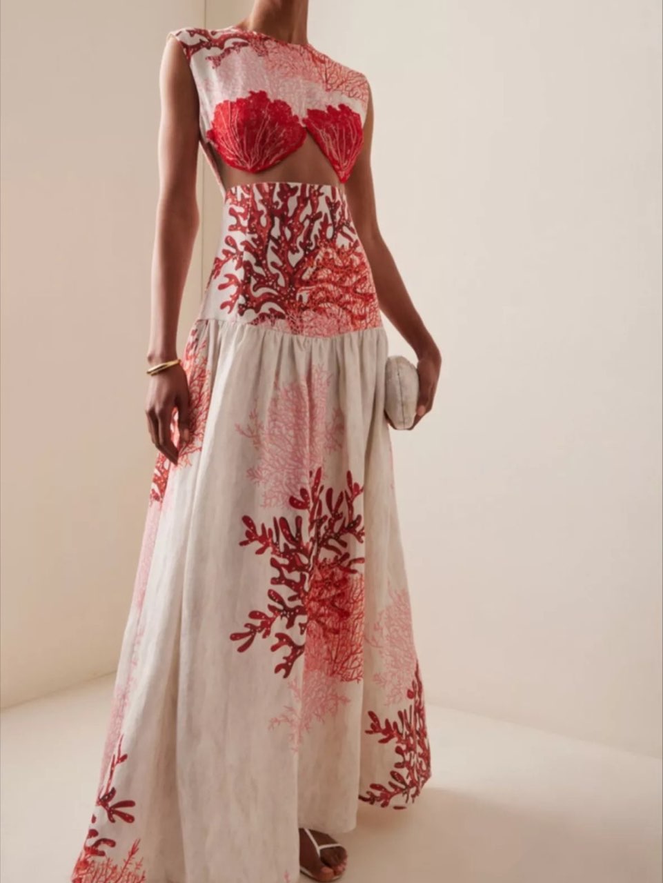 Red Coral Print Maxi Dress