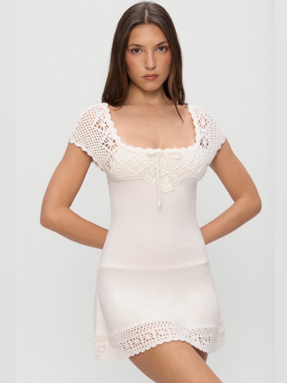 Frankies Bikinis Lover Crochet Knit Mini Dress in White size XS