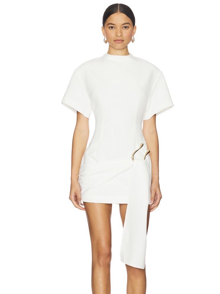 White Draped Mini Dress with Gold Hardware