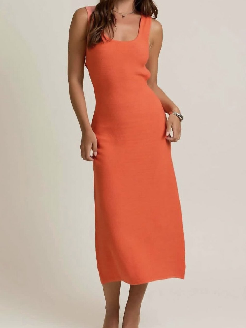 Orange Knit Midi Dress