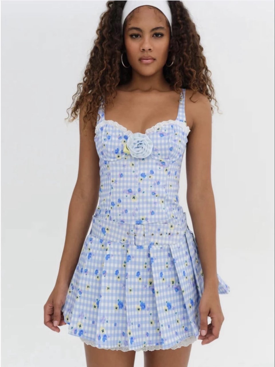 Gingham Floral Mini Dress