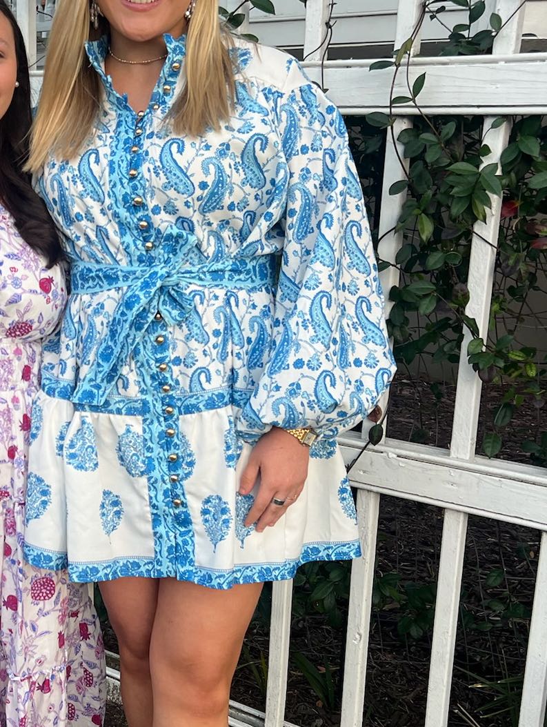 Blue and White Belted Dress