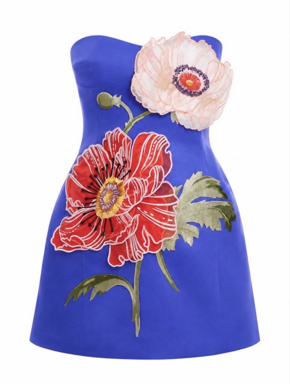 Floral Applique Strapless Mini Dress