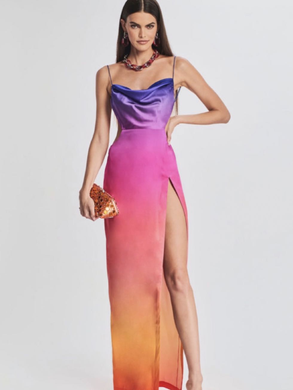 Ombre Cowl Neck Gown