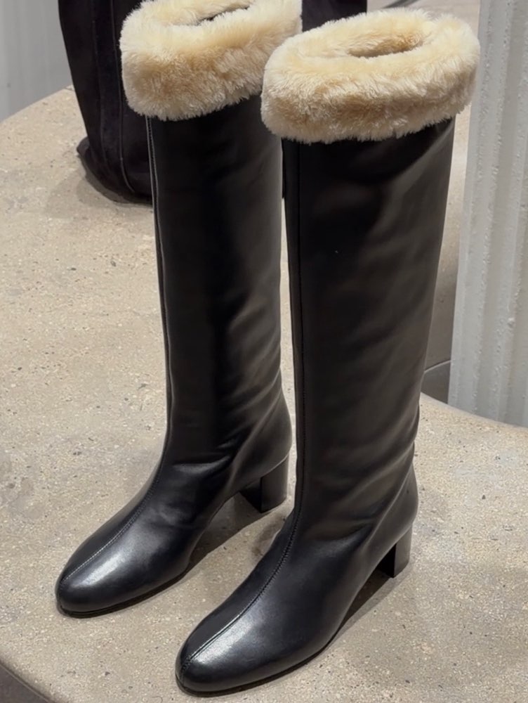 Black Faux Fur Trim Knee-High Boots