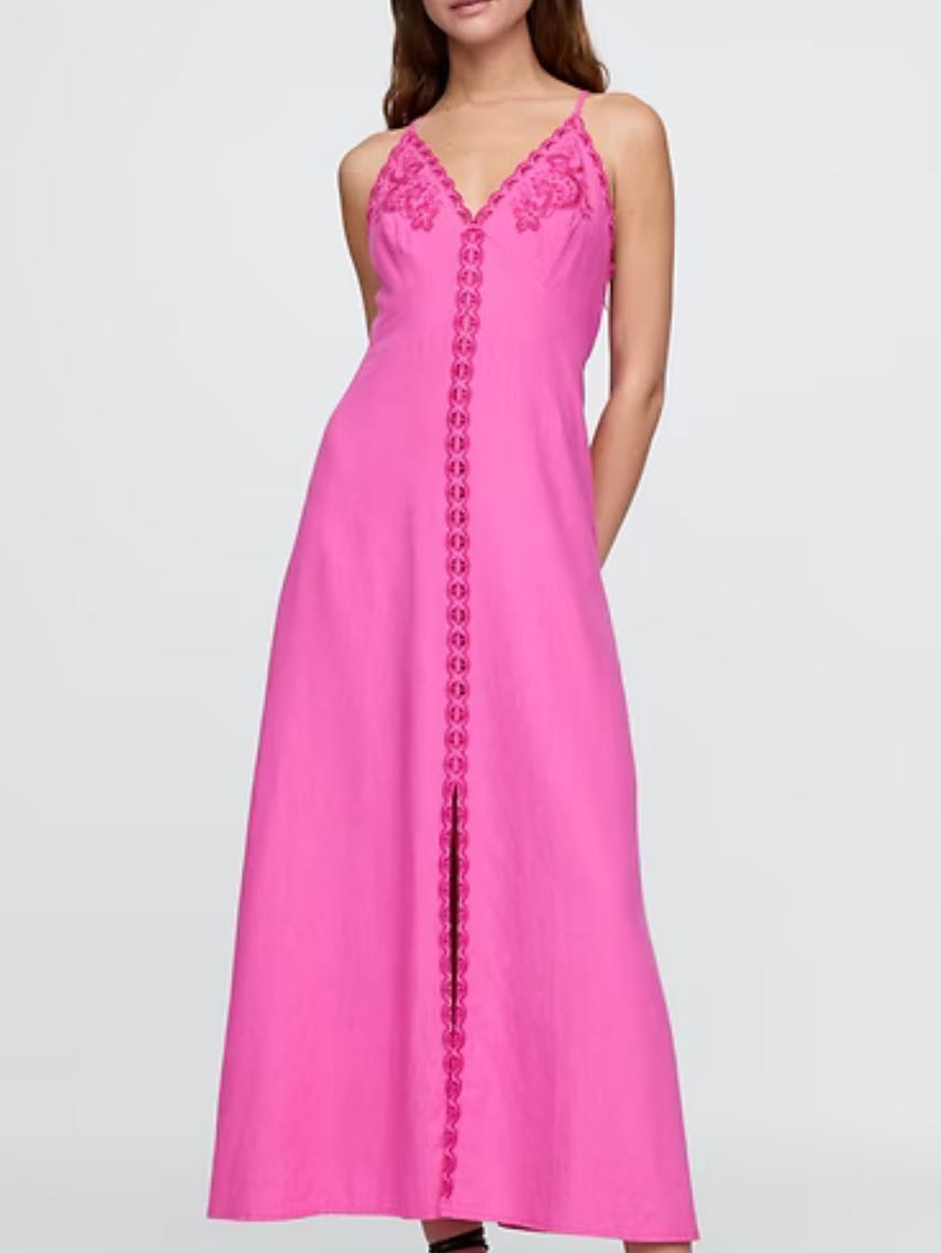 Embroidered Halter Maxi Dress