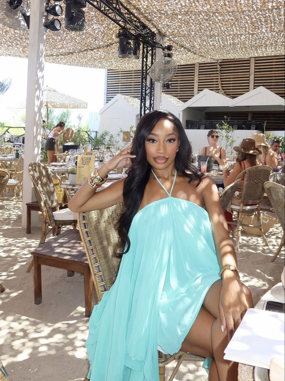 Aqua Halter Flowy Mini Dress