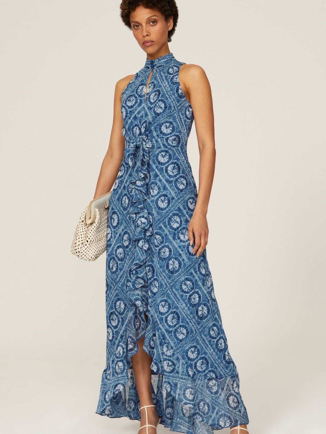 Blue Geo Print Maxi Dress