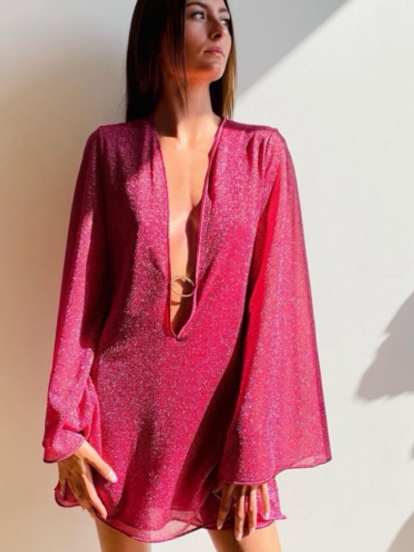 Shimmer Magenta Deep V-Neck Cover-Up Tunic