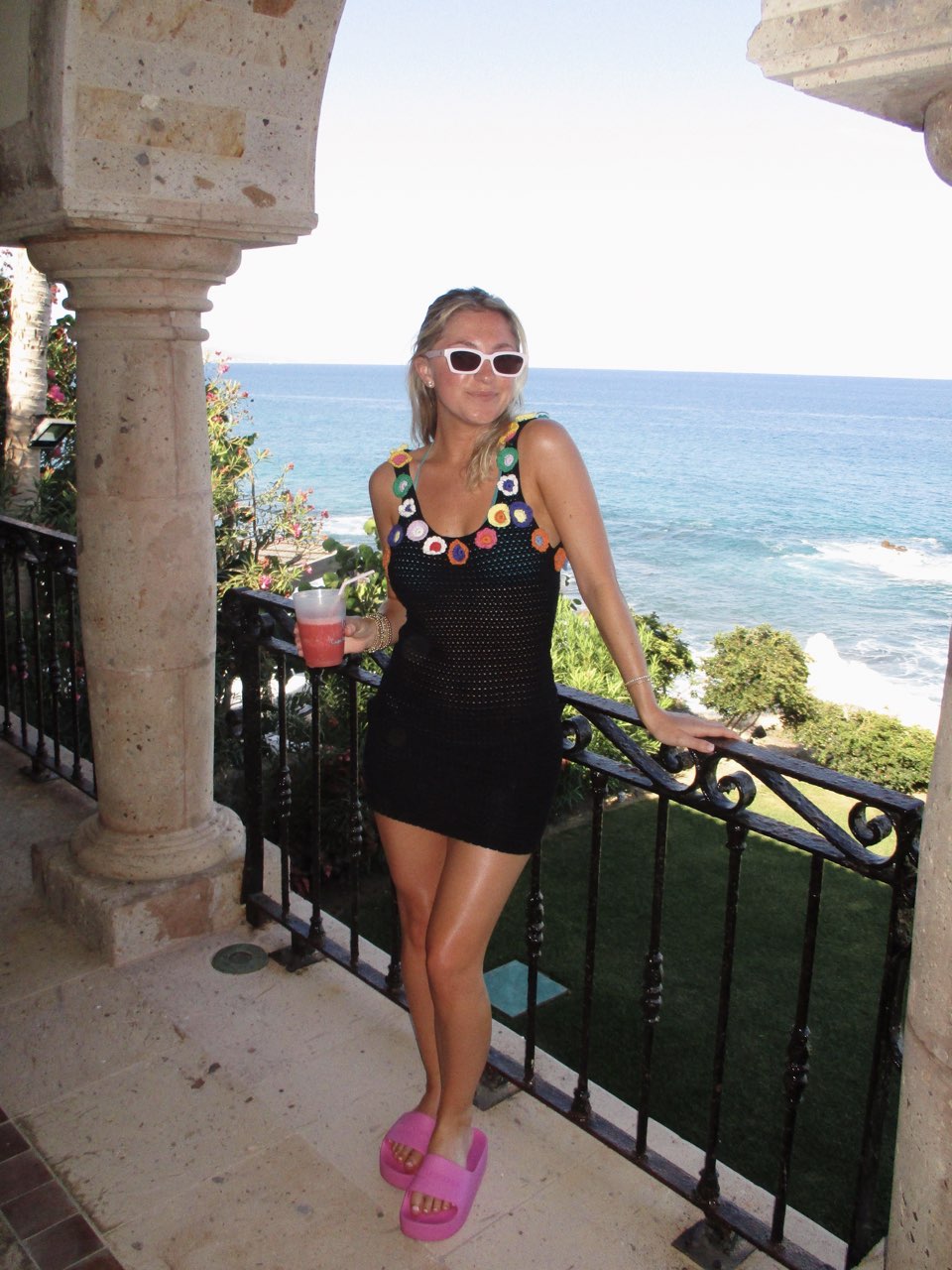 STAUD Black Flower Mini Dress Cover Up