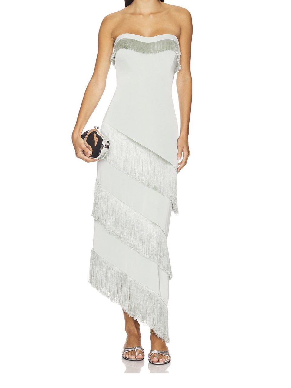 Strapless Fringe Asymmetrical Midi Dress