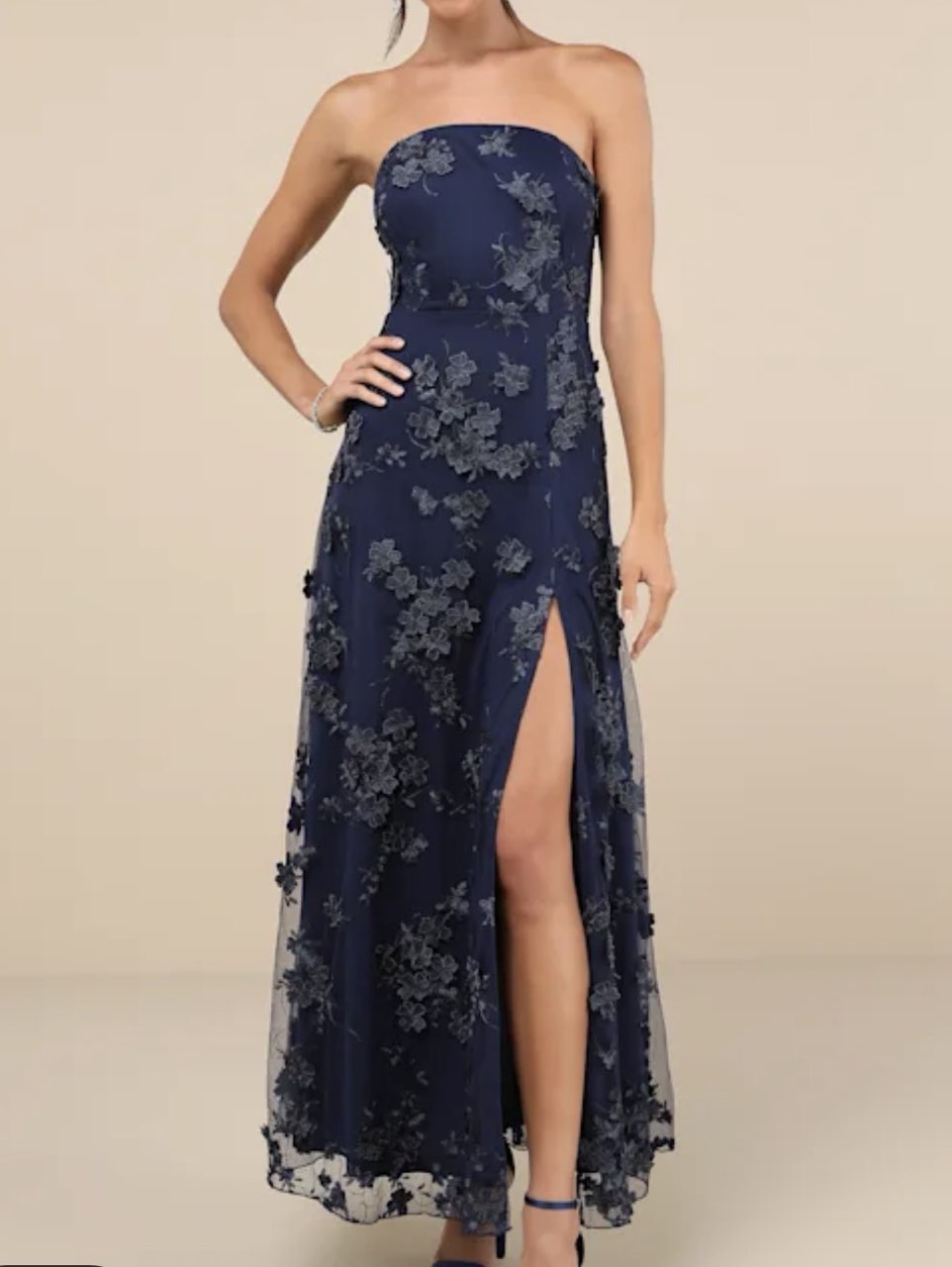 Navy Embroidered Floral Maxi dress
