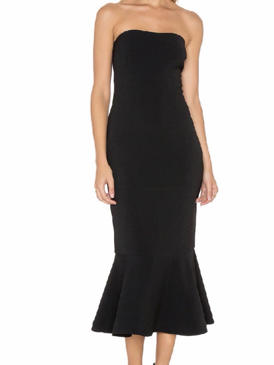 Cinq a Sept Black Strapless Mermaid Midi Dress