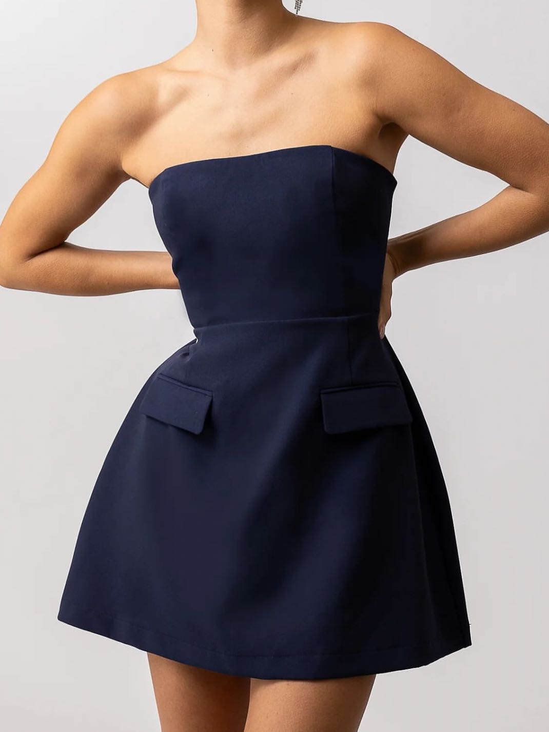 Strapless Navy Dress with pockets