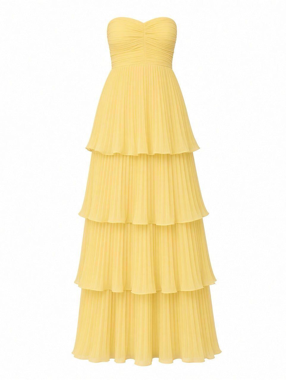 Yellow Pleated Tiered Maxi Dress