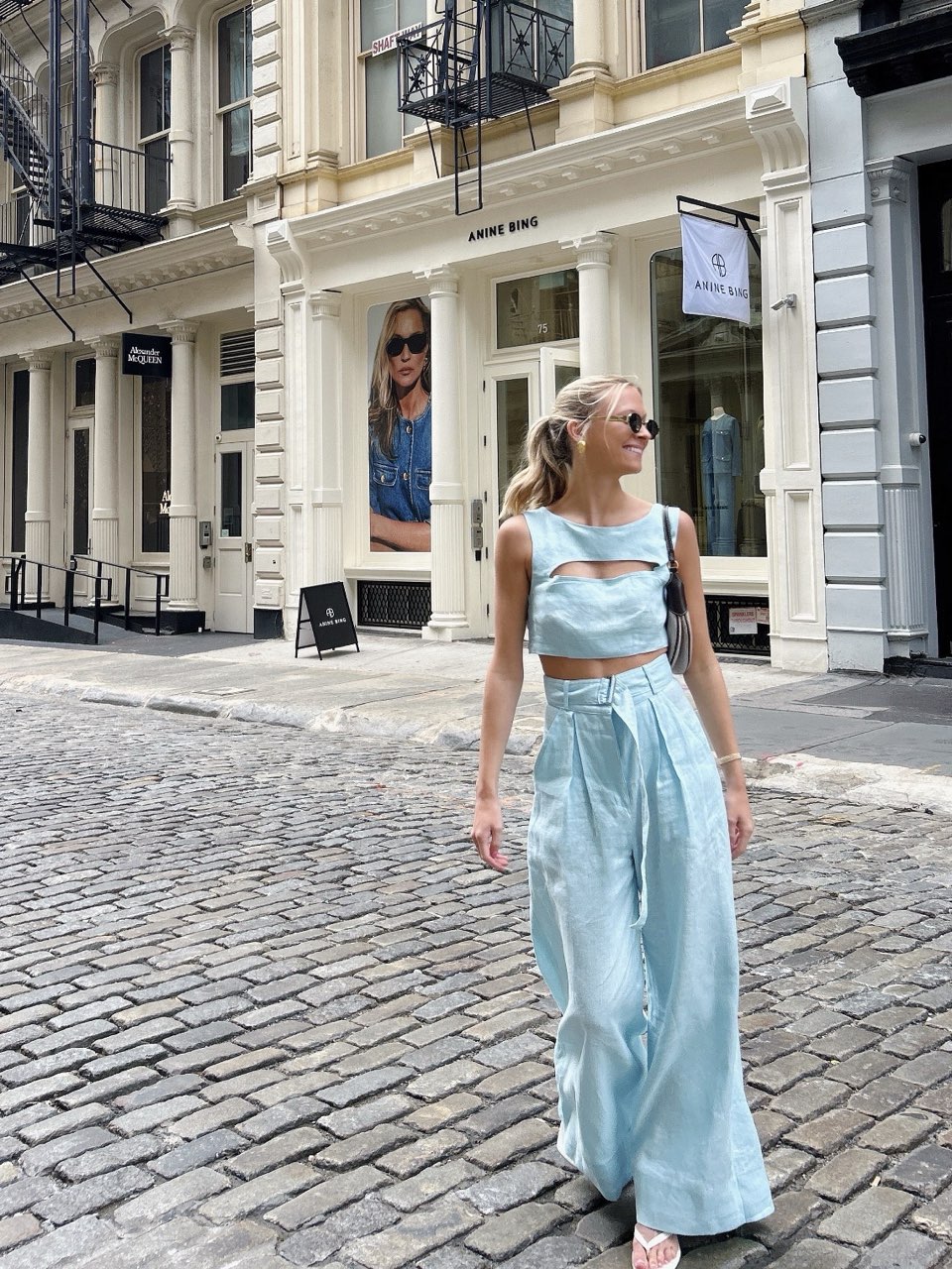 Blue Cutout Top and Pant Set