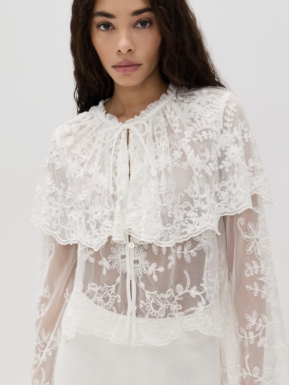 White Floral Lace Capelet Blouse