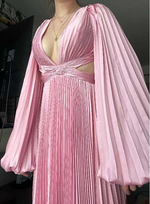 Pink Pleated Cutout Maxi Dress